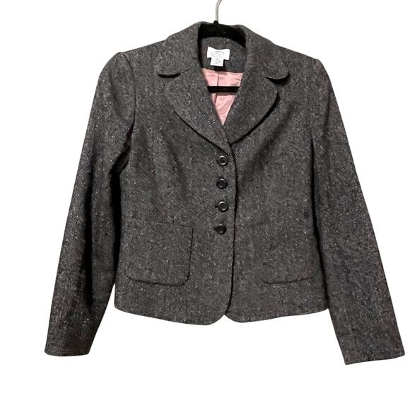 Ann Taylor Loft Black & White Tweed Boxy Fit Blazer Jacket 4P Dark Academia - Picture 1 of 8